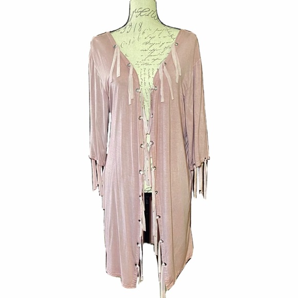 Tops - Women’s Fringe Cardigan Half Sleeve S/M Pink